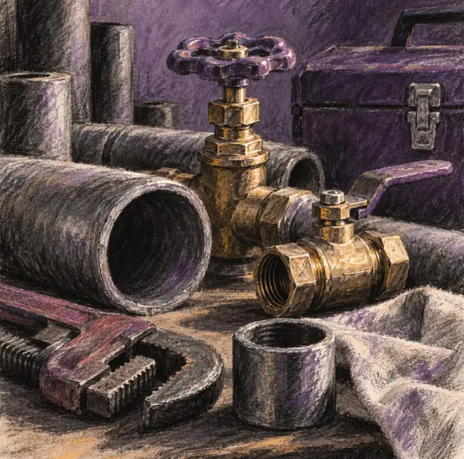 Illustration of plumbing businesses equipment and workspace