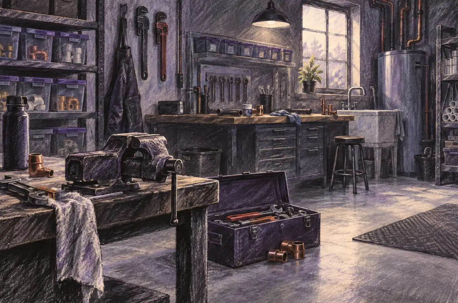 Illustration of plumbing businesses and their working space